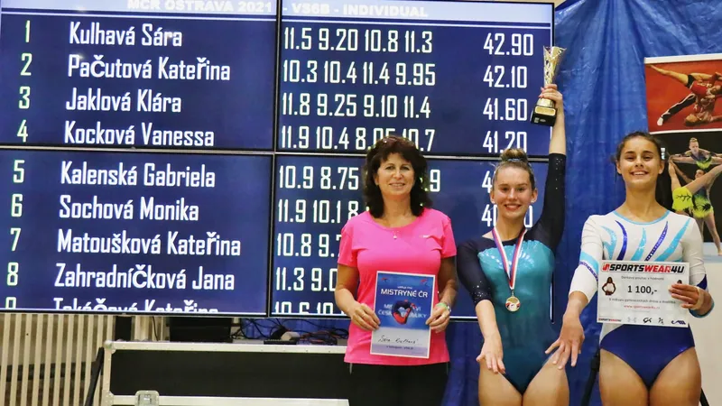 Úžasný a nezapomenutelný výsledek naší nejlepší gymnastky Sáry Kulhavé a její trenérky Simony Linkové na Mistrovství české republiky 2021 v Ostravě.