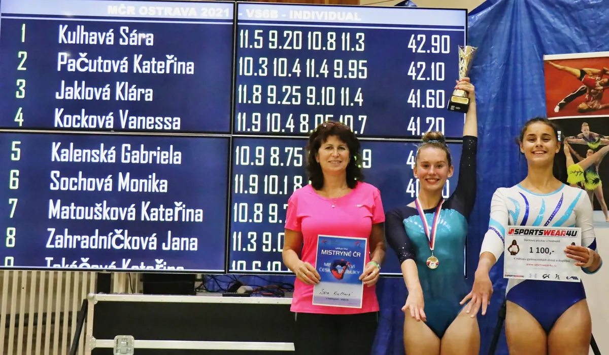 Úžasný a nezapomenutelný výsledek naší nejlepší gymnastky Sáry Kulhavé a její trenérky Simony Linkové na Mistrovství české republiky 2021 v Ostravě.